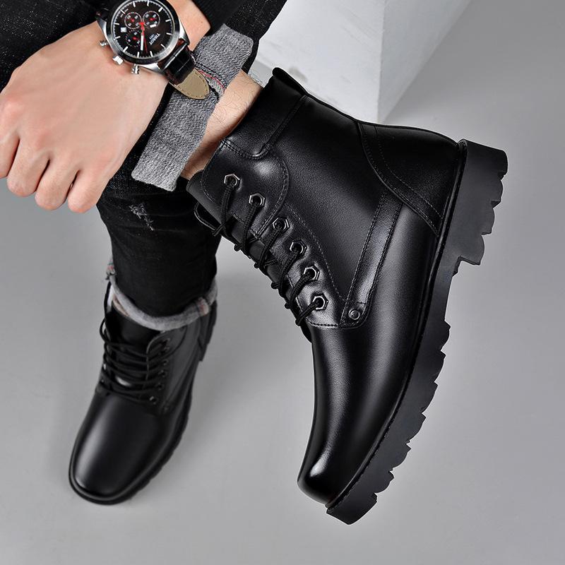 Модные Новые Кожаные Черные Мужские Байкерские Ботинки Модные Молодежные — фото 3