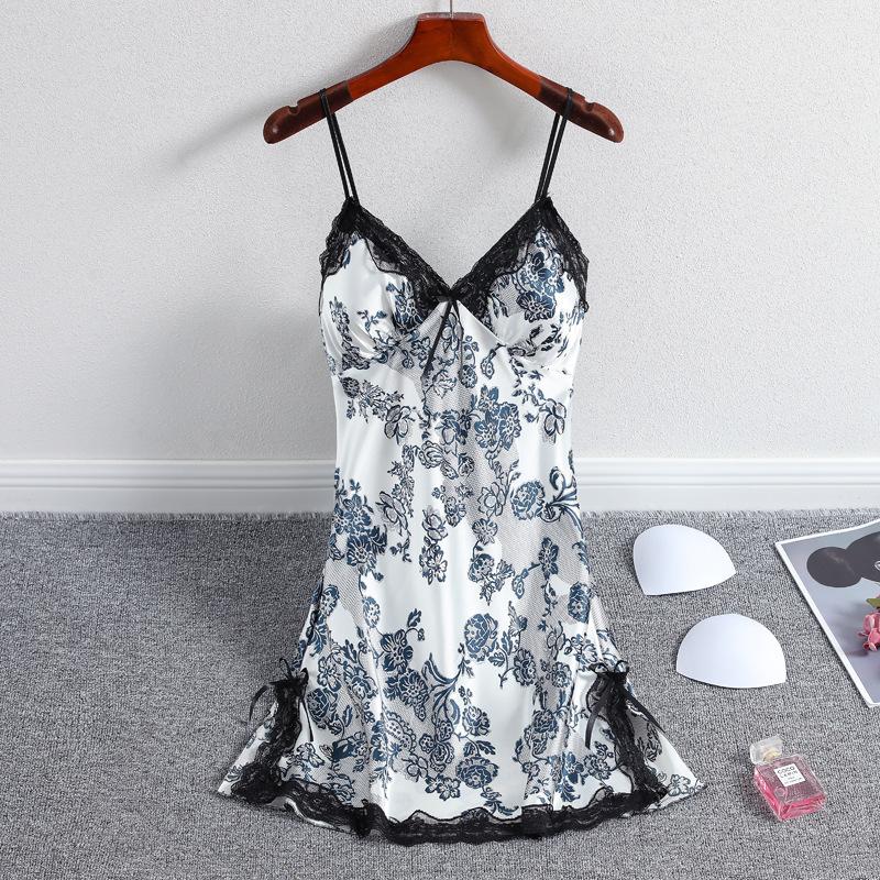 Sexy underwear pajamas skirt women s new suspender lace pajamas pajamas with chest pads One size fits all