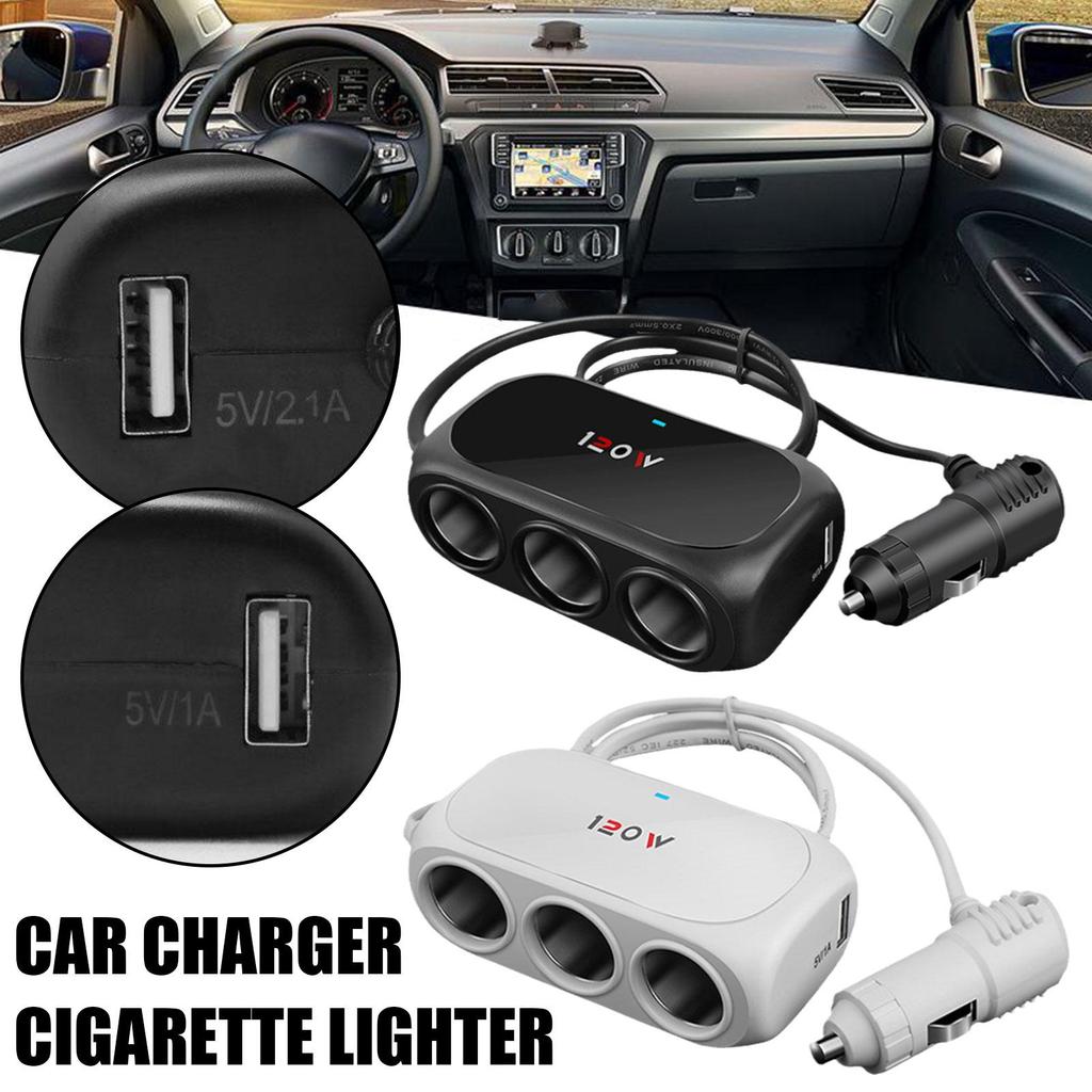 3 In 1 Dual USB 120W Socket Car Cigarette Lighter Adapte 12V 24V Splitter LED Fast Charger Plug Adapter For IPhone GPS Dash T4R9