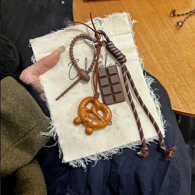 Braided Rope Bag Pendant High-grade Keychain Pendant Cute Miu Series Alkaline Water Bread Ins Bag Pendant Chocolate Pendant
