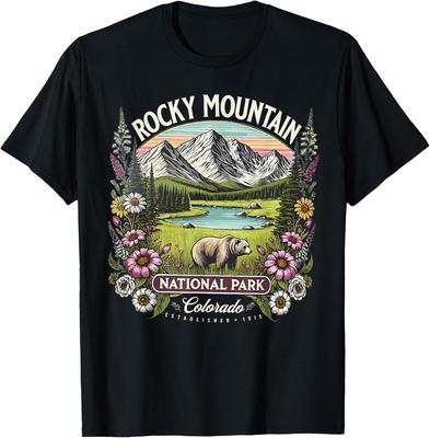 Vintage Colorado Rocky Mountain Nationalpark Blumen Bär T-Shirt Unisex T-Shirt