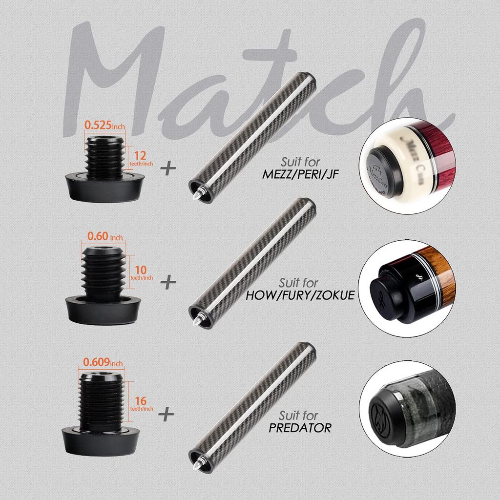 KONLLEN Pool Cue Carbon Fiber Billiard Cue Billiard Accessories for Pool Sticks Extension, 2", 3", 4", 6", 8", 12", Extension,