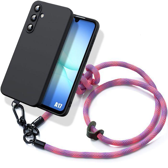 Coque pour Samsung Galaxy A17 4G/5G, Silicone Noir Anti-Rayures avec Cordon Démontable Rose