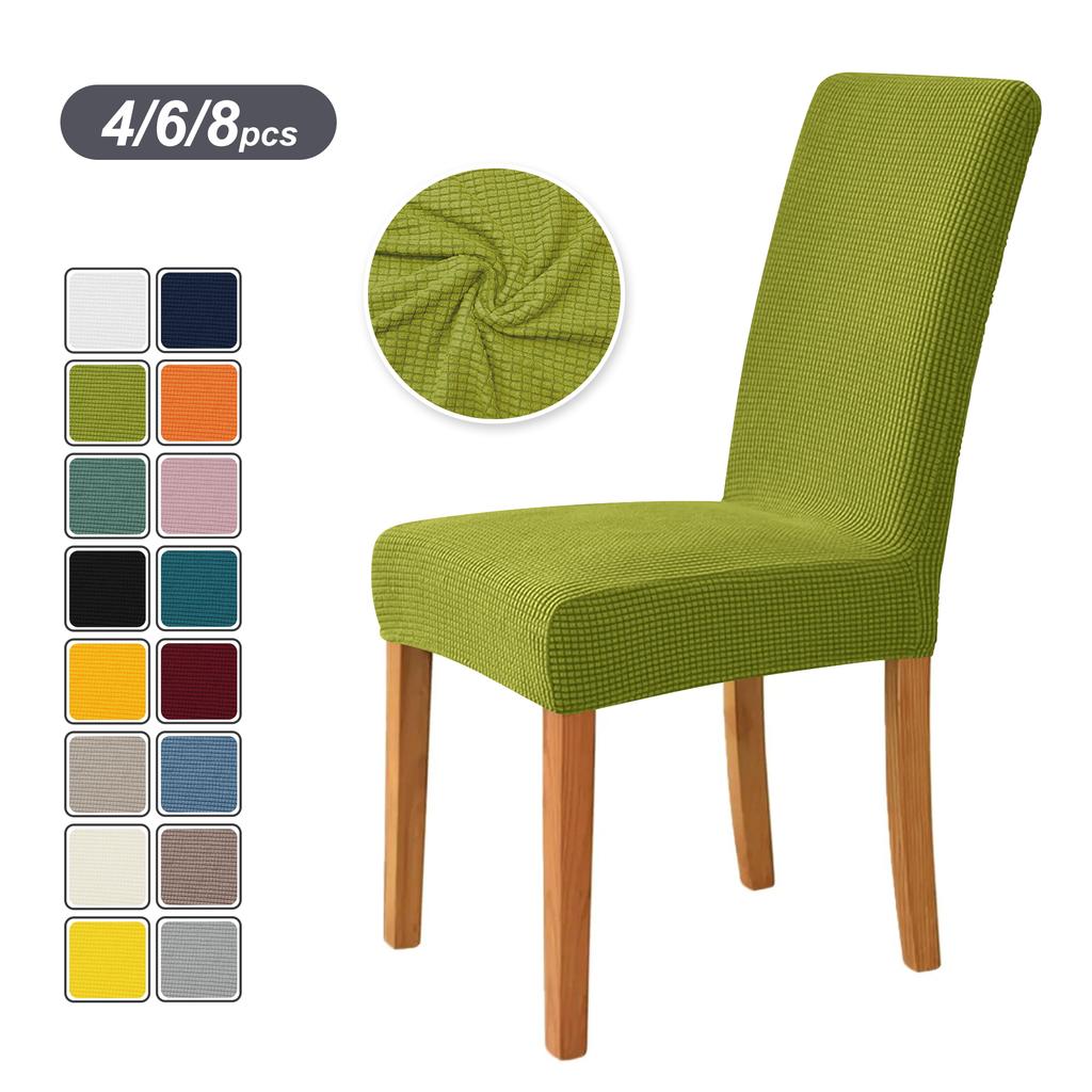 4PCS Stretch Dining Chair Covers Feature Textured Checked Jacquard Fabric High Back Chair Slipcover Thick Chair Protectors