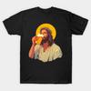 Taglia Asiatica Uomo T-shirt Nera Stampata Birra Con Gesù Divertente Parodia Stampa Senza Taglio T-shirt in Cotone
