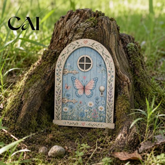 Durable Fairy Door for Garden Mini Wooden Door, 2D Flat Miniature Unique House Gate DIY Craft, Dollhouse Accessory, Wall Terrarium Decor Festive