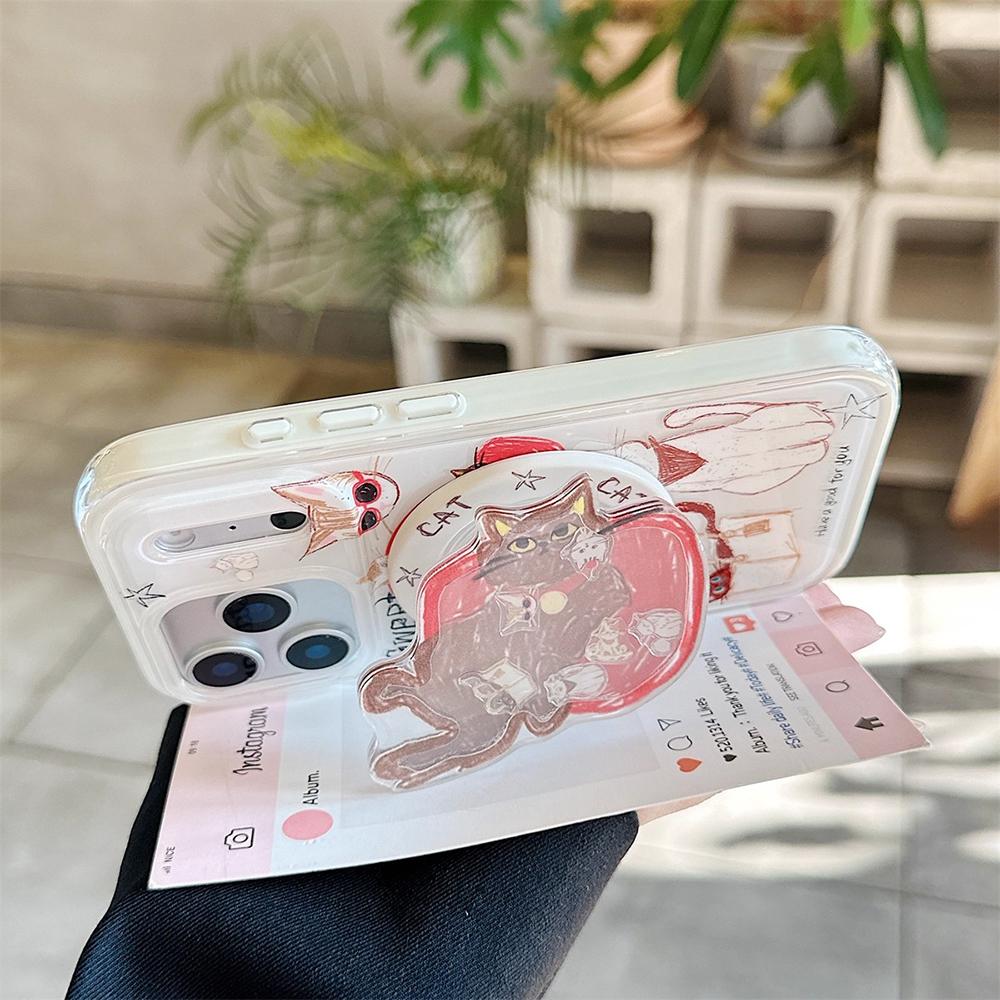 Funny Cartoon Kitten Cute Cat Magnetic Grip Tok Phone Case for iPhone 15 14 16 17 Pro Max Wireless Charge For Magsafe Back Cover