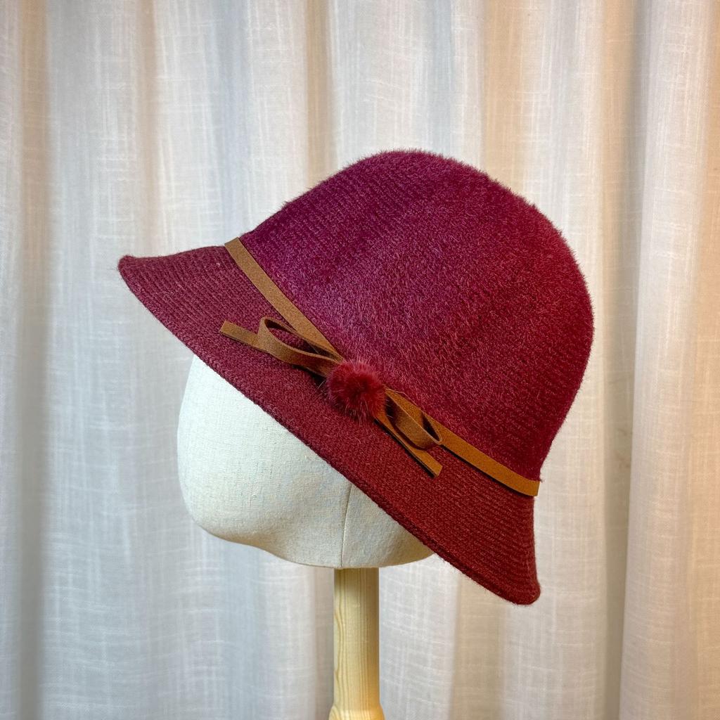 Hat Women's Autumn and Winter Bow Bucket Hat Dome Basin Hat British Retro Top Hat