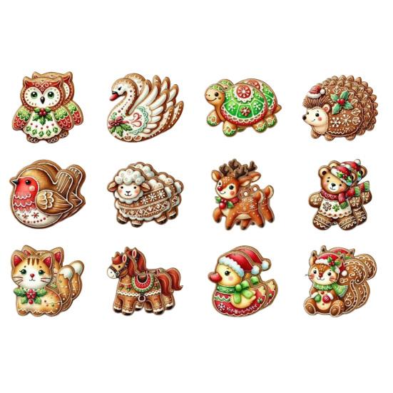 Gingerbread Animal Wooden Ornaments Cookie-Inspired Christmas Tree Hanging Pendants Festive Party Decoration