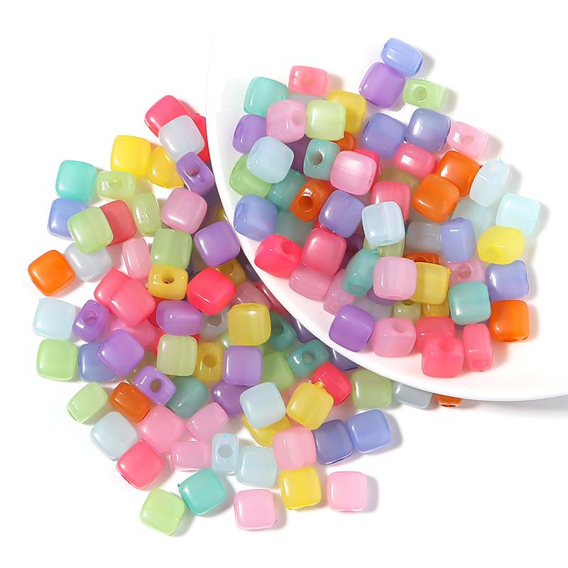 100pcs/lot Candy Color Square Plastic Beads 8mm Loose Spacer Beads For Jewelry Making DIY Crafts Necklace Bracelet Accessories