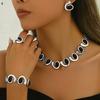 4Pcs/set Silver Ladies Fashion Simple Necklace Earrings Bracelet Ring Set