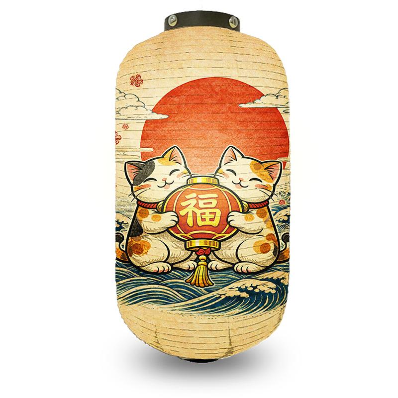 Japanese Style Lantern Japanese Hanging Happy-neko Lanterns Cloth Long Traditional Restaurant Bar Hotel Festival Decoration