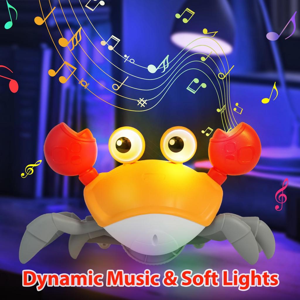 Kids Crawling Crab Toy with Music, Electronic Light-Up Crawl, Automatically Avoids Obstacles, Moving Toy for Boys and Girls