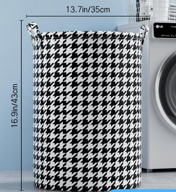 Laundry Basket with Handles Blanket Basket Storage with Houndstooth Foldable Fabric Bedroom Hamper Dirty Clothes Hamper