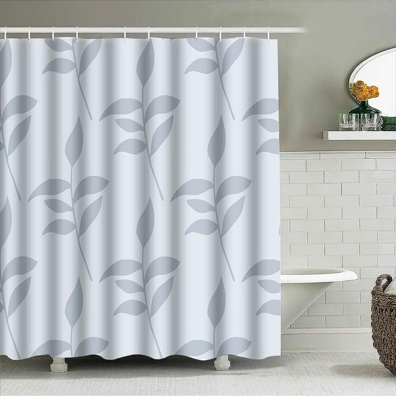 Modern Bathroom Decor With A Leaf Pattern Elegant Gray Shower Curtain Set For Your Home Or Hotel Spa Experience!