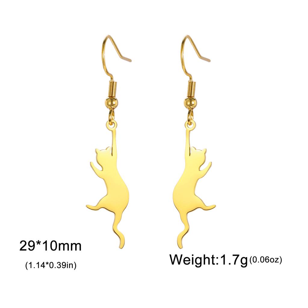 Jumping Cat Swinging Earrings Women's Stainless Steel Long tassel Earrings Fashion Earrings Cute Animal Jewelry Gifts