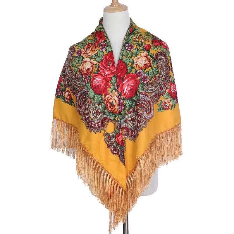 Ethnic Cheongsam Shawl: Russian Print Square Scarf Headscarf