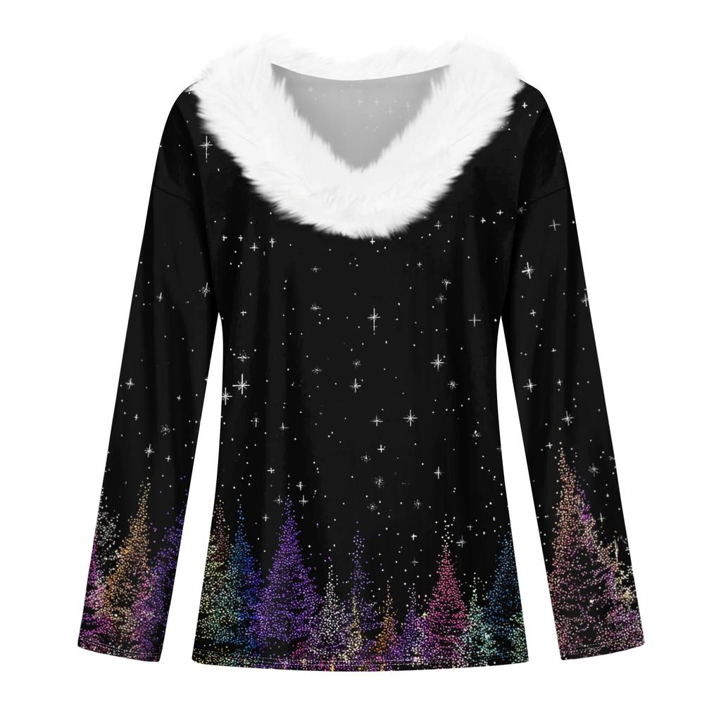 Long Sleeve Shirts For Women Cute Tops Christmas Prints Tees Blouses Casual Plus Size Basic Tops Pullover