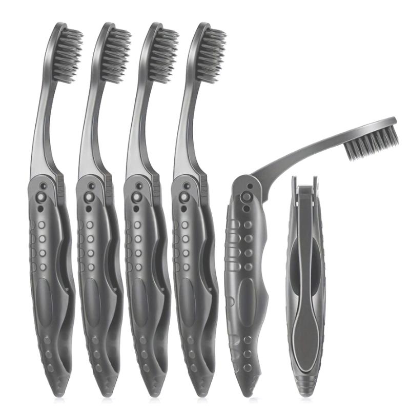

5Pcs/Pack Travel Folding Toothbrushes Portable Charcoal Brushes With Soft-Medium Bristles Suitable For Travel Camping Use 5pcs