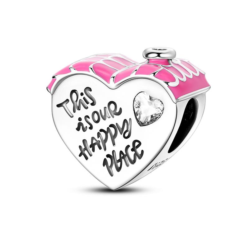 Pink Color Series Charms Beadscopper Cute Girl Pink Dangle Flower Heart Shape Pendant Fit Bangle Bracelet Necklace Jewelry