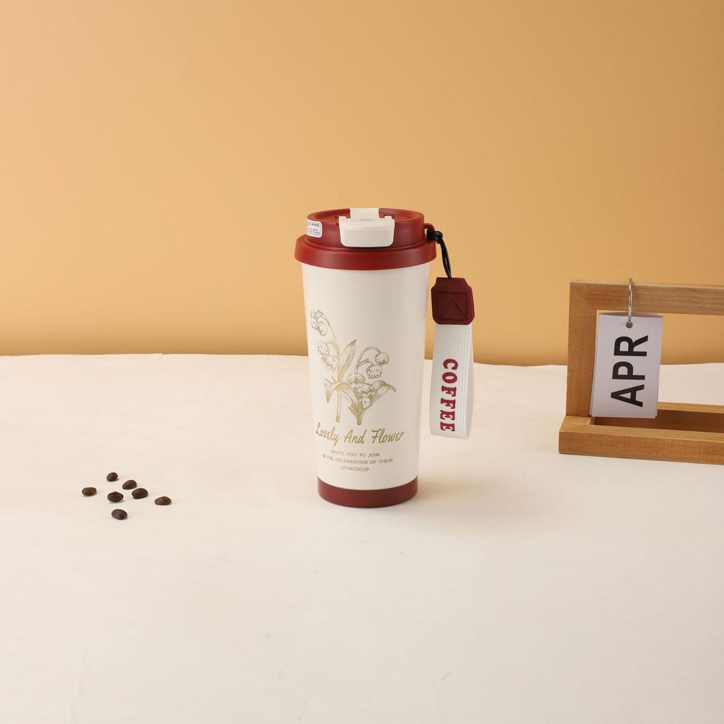 Lily Of The Valley Coffee Cup Household Double Drink Straw Cup 316 Stainless Steel Thermos Cup Couple Water Cup Gift Water Cup