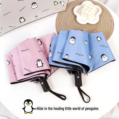 Cartoon Black Glue Automatic Umbrella - Sun Protection for Students, Sunny & Rainy Dual-Use