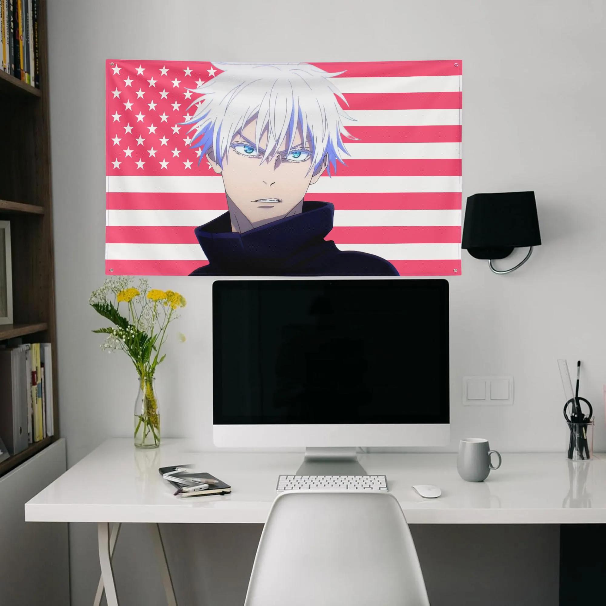 Satoru Gojo Pink Flag Tapestry Anime Wall Hanging Otaku Room Decor Gift 74x94cm(29x37in)