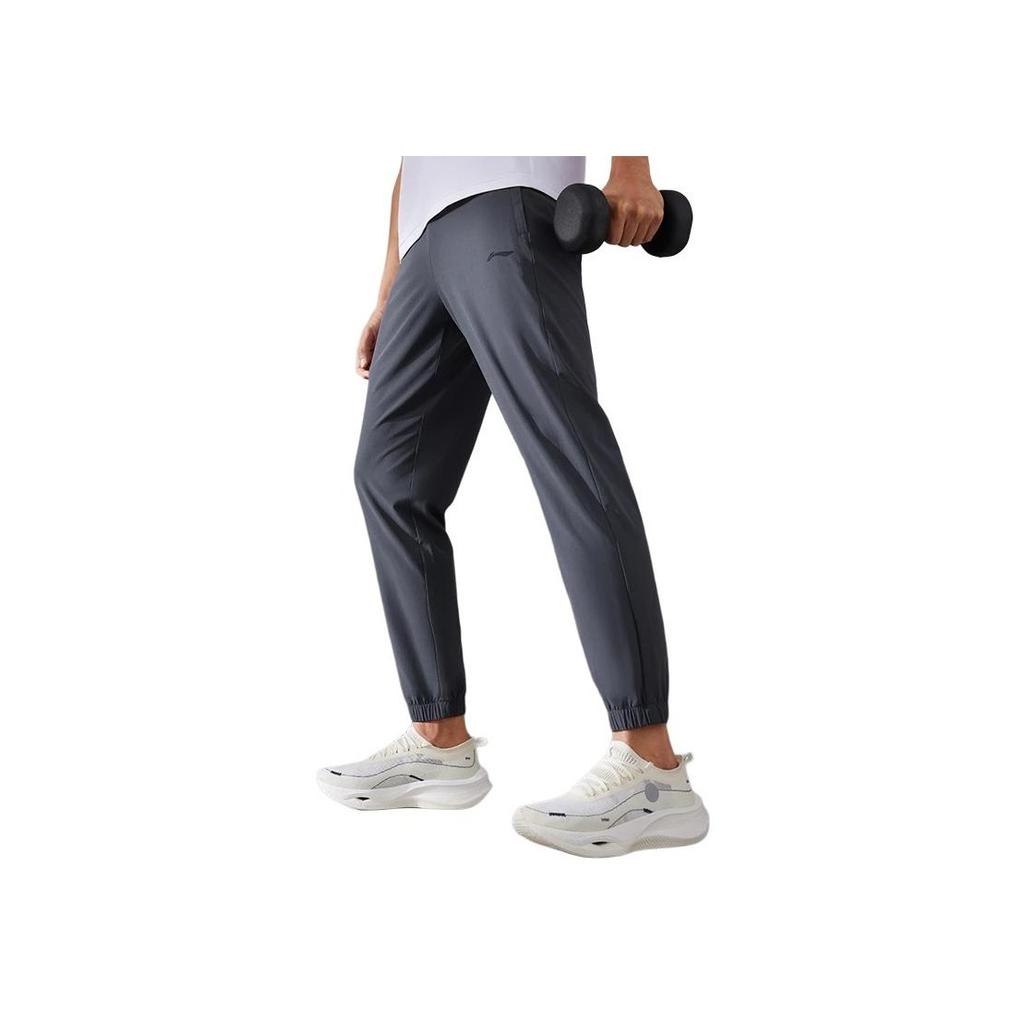 Li Ning Fitness Series Logo Embroidered Straight Leg Quick Dry Knitted Sports Pants Men Pants Cold-Sand-Black AYKT207-2