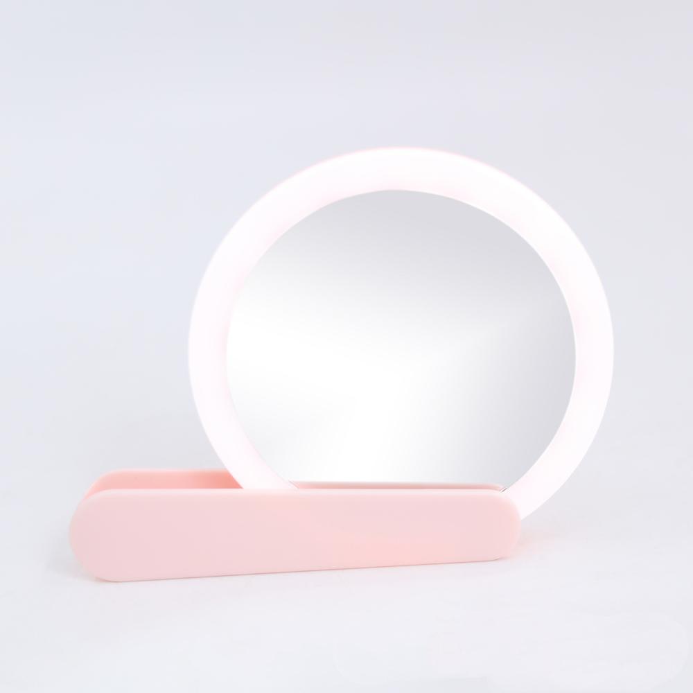Handheld Round Mirror Rotatable Rechargeable Mirror Led Lights Travel Small Portable Folding Makeup Mirror USB with Light