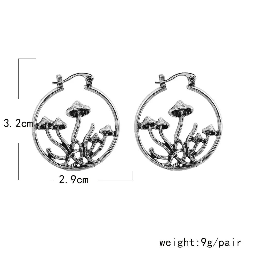 2024 Retro Fashion Hollow Mushrooms Hoop Earrings for Women Personality Geometry Round Hip Hop Rock Punk Jewelry Accessories