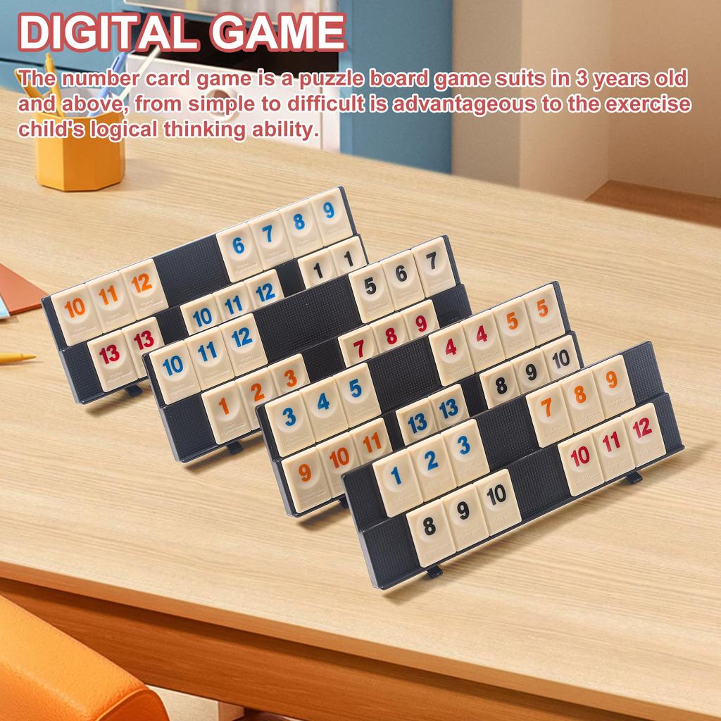 AIUAZA Player Rummikub Rummikub Game Portable Rummikub Travel Game 4 Tile Classic Player Board Includes Digital Mahjong Cards 2-4 Game, 106-Piece Set,