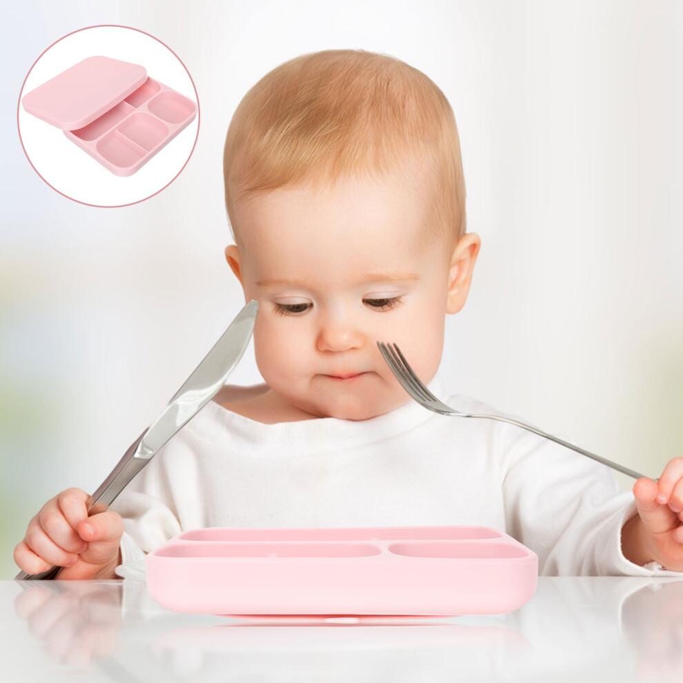 Ensemble de assiettes en silicone rose facile à nettoyer pour tout-petits 1 jeu