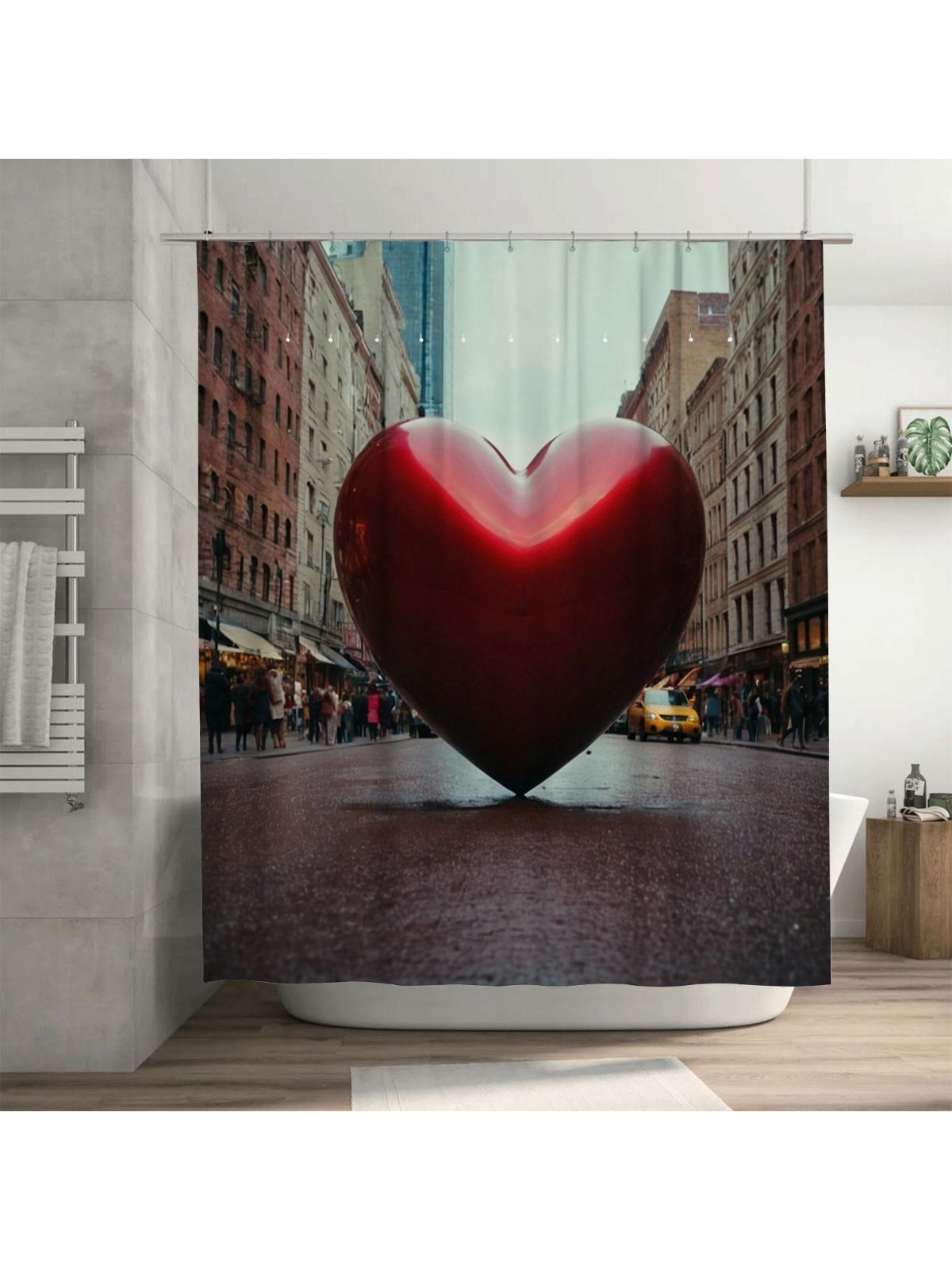 

3D Heart in the City Shower Curtain | Romantic and Urban Bathroom Decor 90X180cm