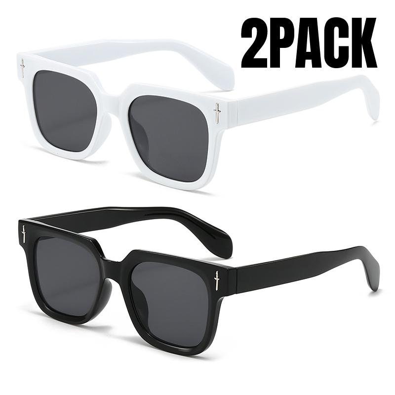 2PACK Retro Square Black Lens Sunglasses Women Luxury Brand Designer Fashion Rectangle Eyewear Men Outdoor  UV400