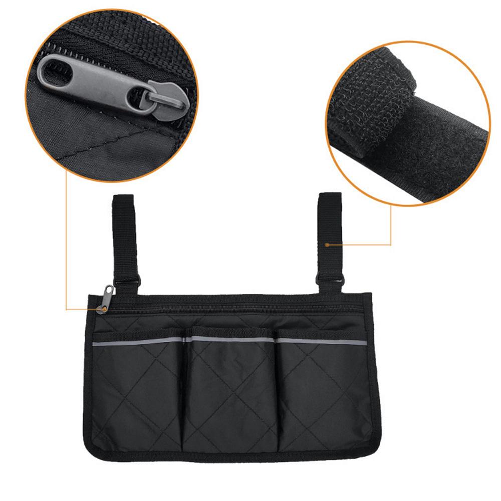 Outdoor Wheelchair Side Pocket Organizer Holder Pouch Armrest Storage Bag Black