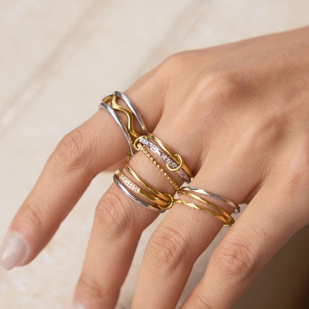 Youthway Multi-layer Zircon Ring For Women New Chic 18K Gold PVD Plated Stainless Steel Waterproof Ring Party Jewelry Gifts