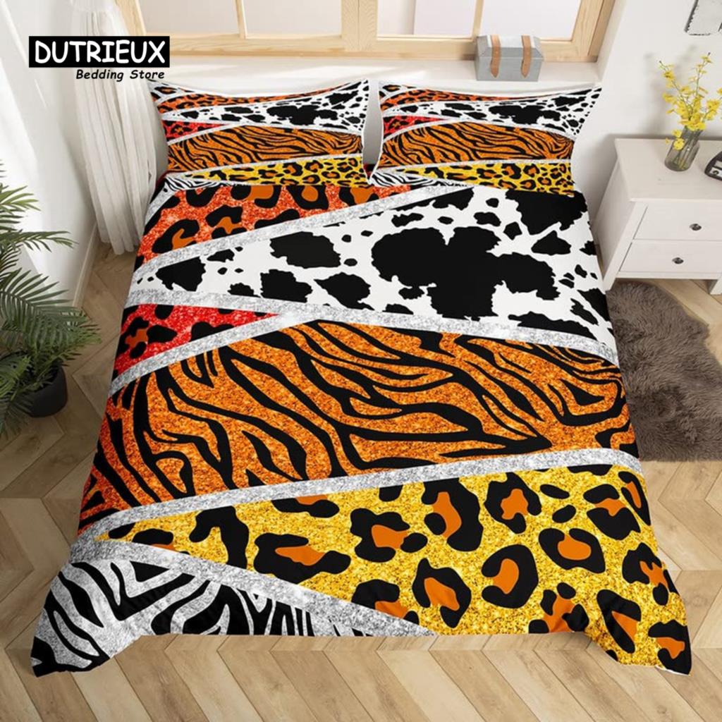 Cowhide Sunflower Duvet Cover Western Farm Animal Skin Bedding Set Microfiber Cow Fur Comforter Cover Twin For Boys Girls Room