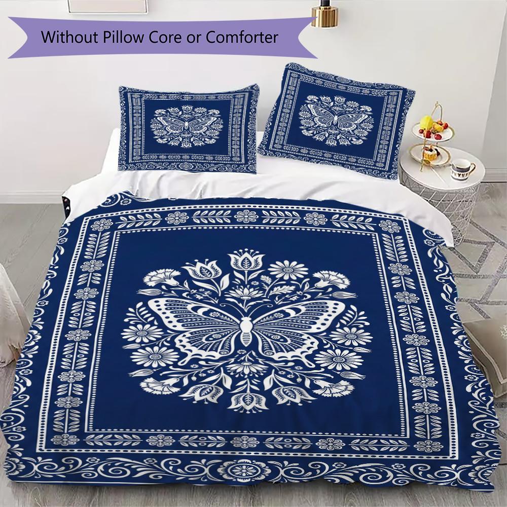 Butterfly Decoration Pattern Bedding Uilt Set Uilt Cover Pillowcase Home Decoration Birthday Gift (1 * Duvet Cover + 2 * Pillowcase Without Core)37