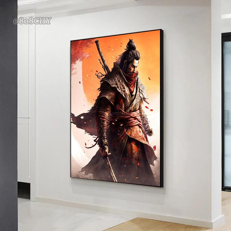 Japanischer Samurai Abstrakte Kunst Leinwandmalerei Samurai Poster und Drucke Wandkunst Bilder für Heimwanddekor Kunstgemälde