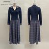 2025 Autumn/Winter Green Velvet Patchwork Long Sleeve Women's Striped Maxi Dress