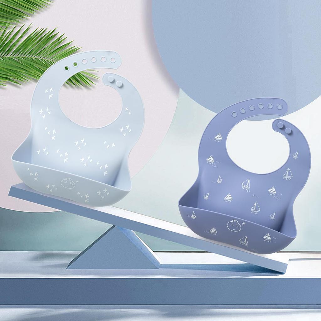 Little Dimsum Baby Silicone Mealtime Set of 2 Seagull for Ages Bib, Apron, Soft, Waterproof, Lightweight, (Yacht & Designs) 0-3