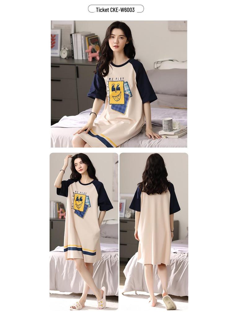 Women's Summer Cotton Loose Casual Short Sleeve Nightdress