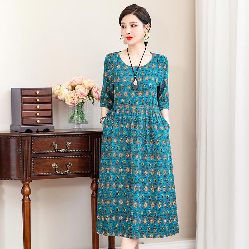 Übergröße Damen Langes Freizeitkleid Schmal geschnittenes Kleid Kurzarm Druckkleid Sommerkleid für Damen