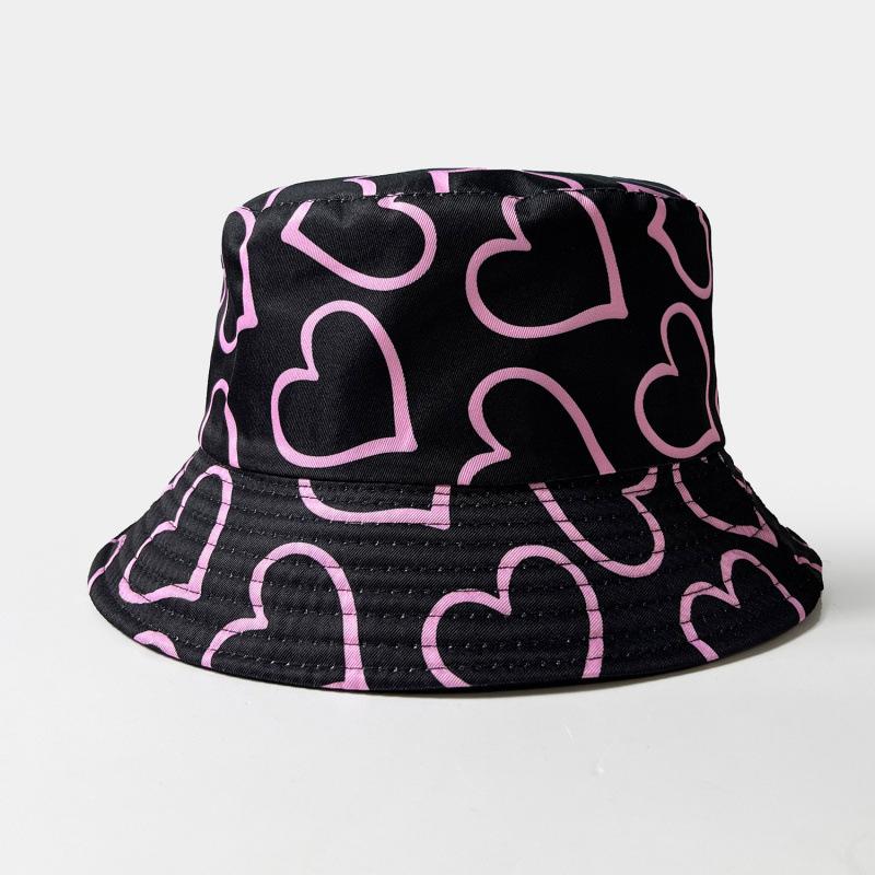 Double-sided Love Printed Bucket Hat Versatile Outdoor Sunshade Sun Hat Showing Washbasin Hat