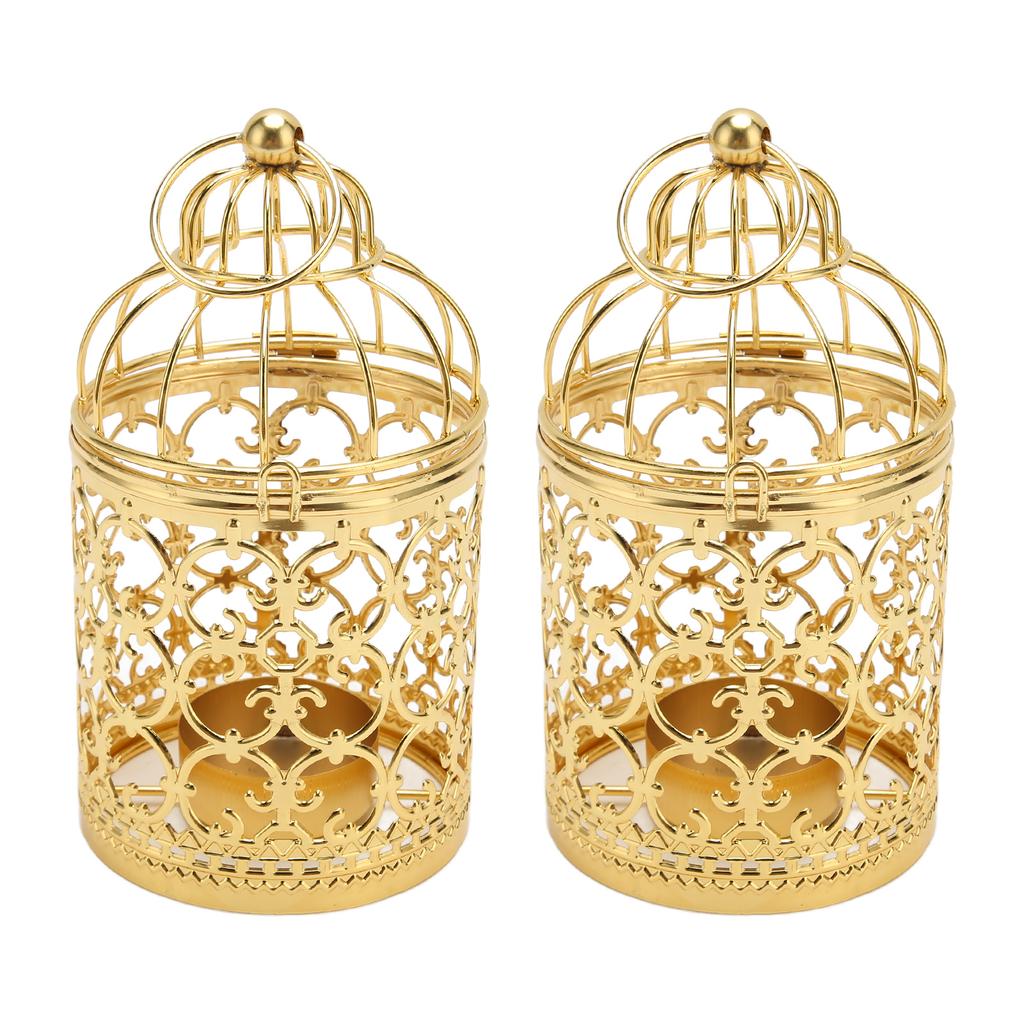 2 Pcs Bird Cage Candle Holder Vintage Exquisite Elegant Hollow Out Pattern Metal Candlestick for Party Decoration