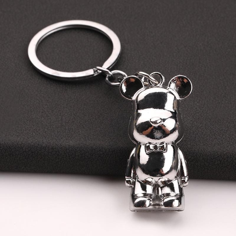 Trendy 3D Bear Model Keychain Unisex 4 Colors Metal Round Buckle Pendant Handbag Key Hang Decoration Couple Gift Daily Keyholder