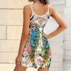 Robe Bodycon sans manches avec poches, imprimé Plumes d'été et posture gracieuse d'oiseaux, Sexy, Coupe ajustée, Robe de soirée élégante