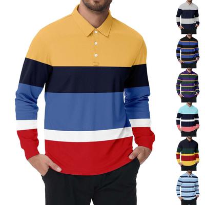 Striped Printed Long Sleeved Men's Three Button Lapel Shoulder Shirt