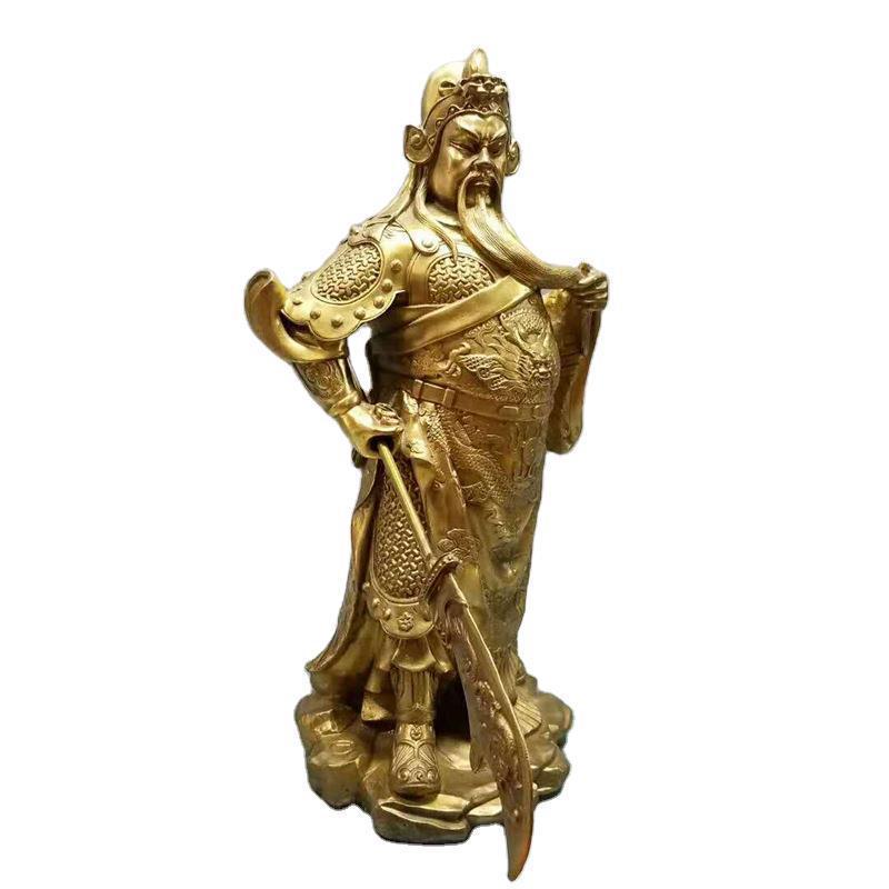 Messing Marsgott Gong Figur Schwert Er Ye Guan Yu Statue Heimdekoration Kupferhandwerk