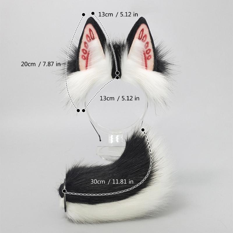 Faux Furs Bunnies Ears Headband Tail Animal Bunnies Costumes for Christmas Halloween Cosplay Party Costume Accessories